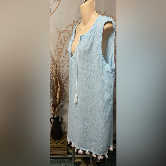 NWT Tahari‎ Swim Cover-Up Blue and White Striped Linen Tassel Detail Size XL - Picture 6 of 8